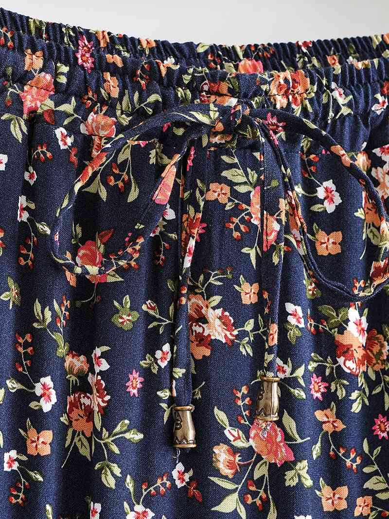 Bohemian Adjust Stream Elastic Waist Floral Print Long Skirt Hippie Women Swing Skirts Holiday Beach 210429