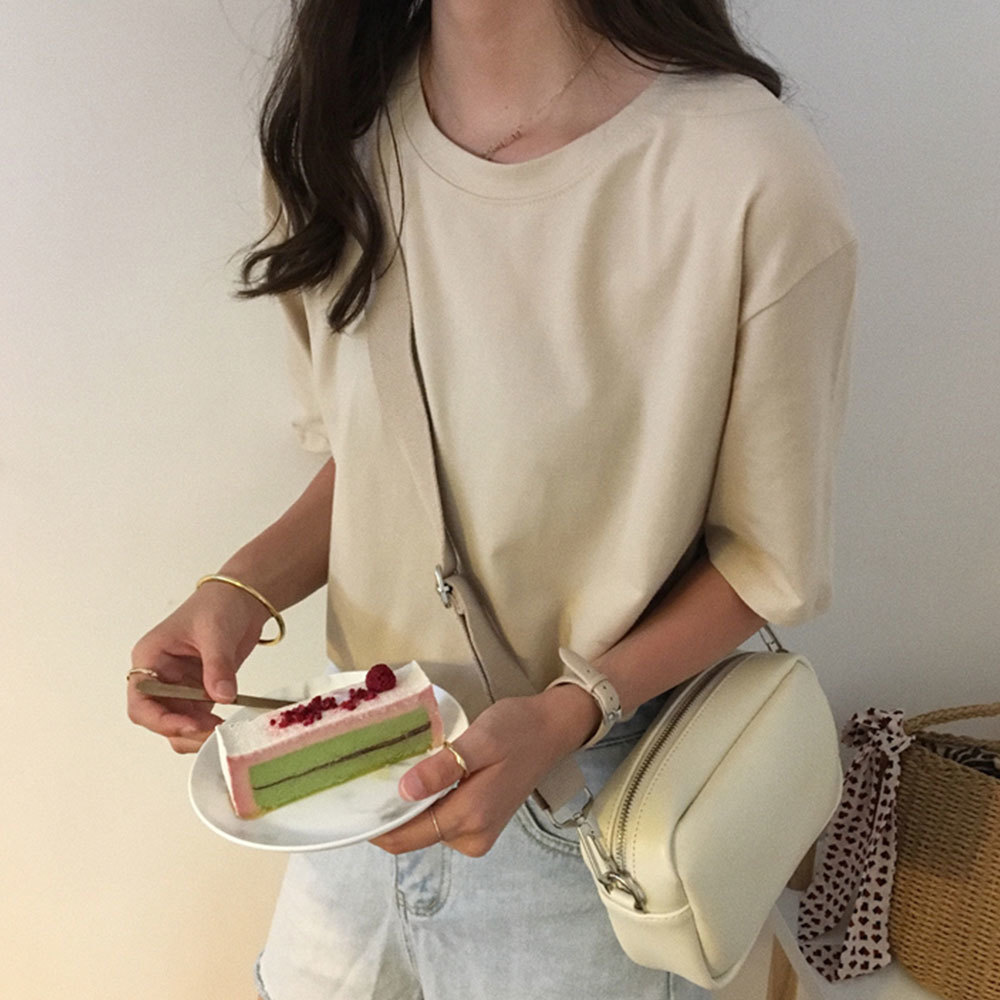 Women Tee Shirt 15 Solid Color Basic T Casual O Neck Harajuku Summer Tops Korean Hipster White Tshirt 210428