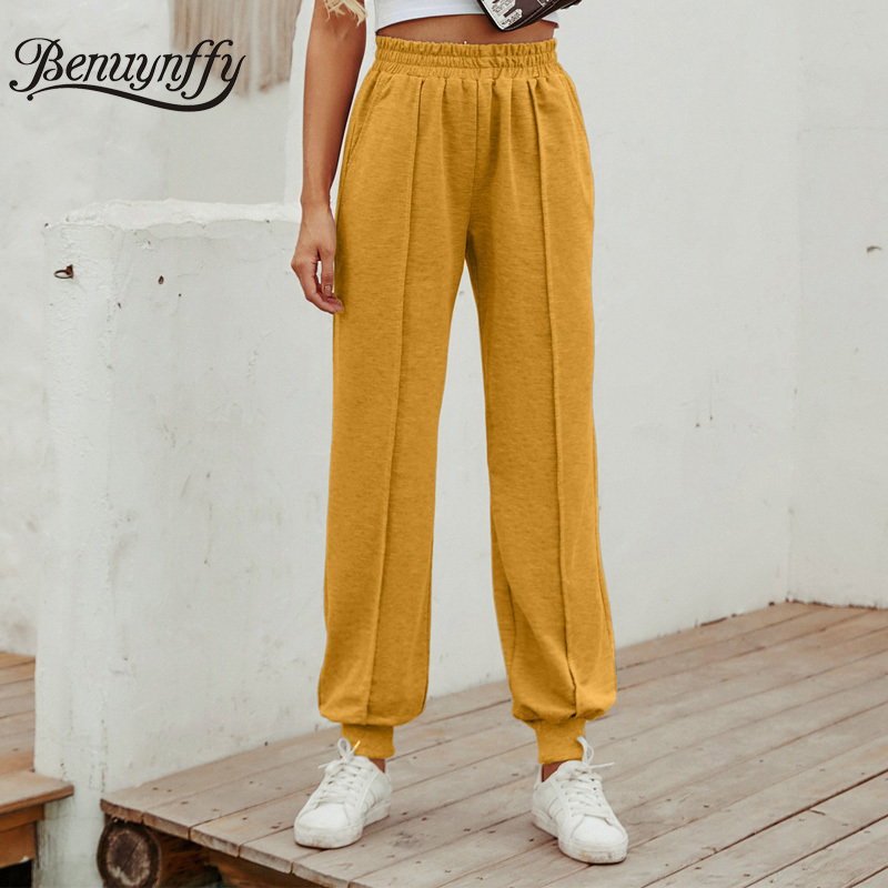 Autumn Winter Sports Casual Sweatpants Women High Elastic Waist Trousers Streetwear Korean Style Ladies Pants 210510