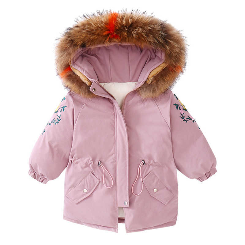 Baby Winter Girls Fur Hooded Trench Coats Warm Clothes Children Kids Girl's Winterjas Fleece Jacket Parka 2 3 4 5 6 7 Years 210916