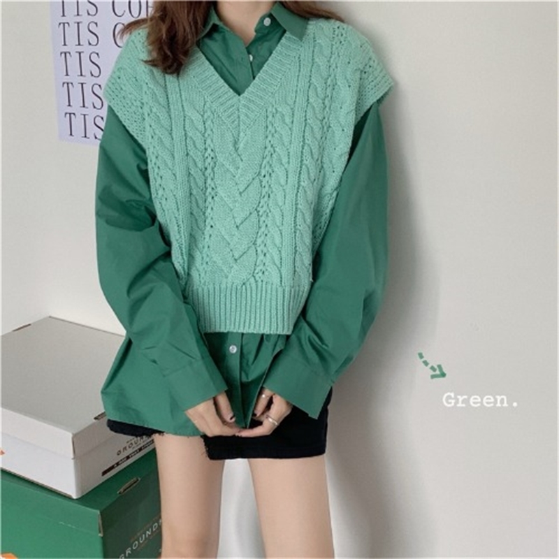 Women Vest Sweater Fashion Knitted Loose Vintage Female Twist Waistcoat Chic Tops All Match Clothes Outfit 210422