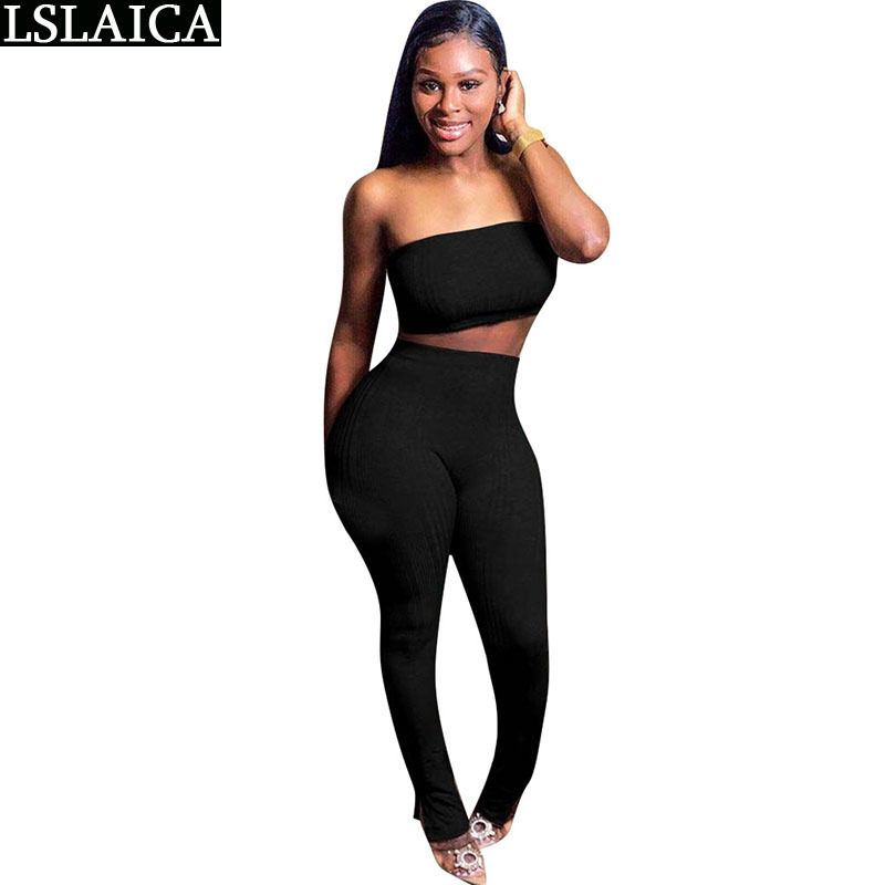 Sunmmer Solid Two Piece Set Women Off Shoulder Tops& Skinny Pants Suit Ladies Sexy Leisure Sportswear Lounge Wear 210520