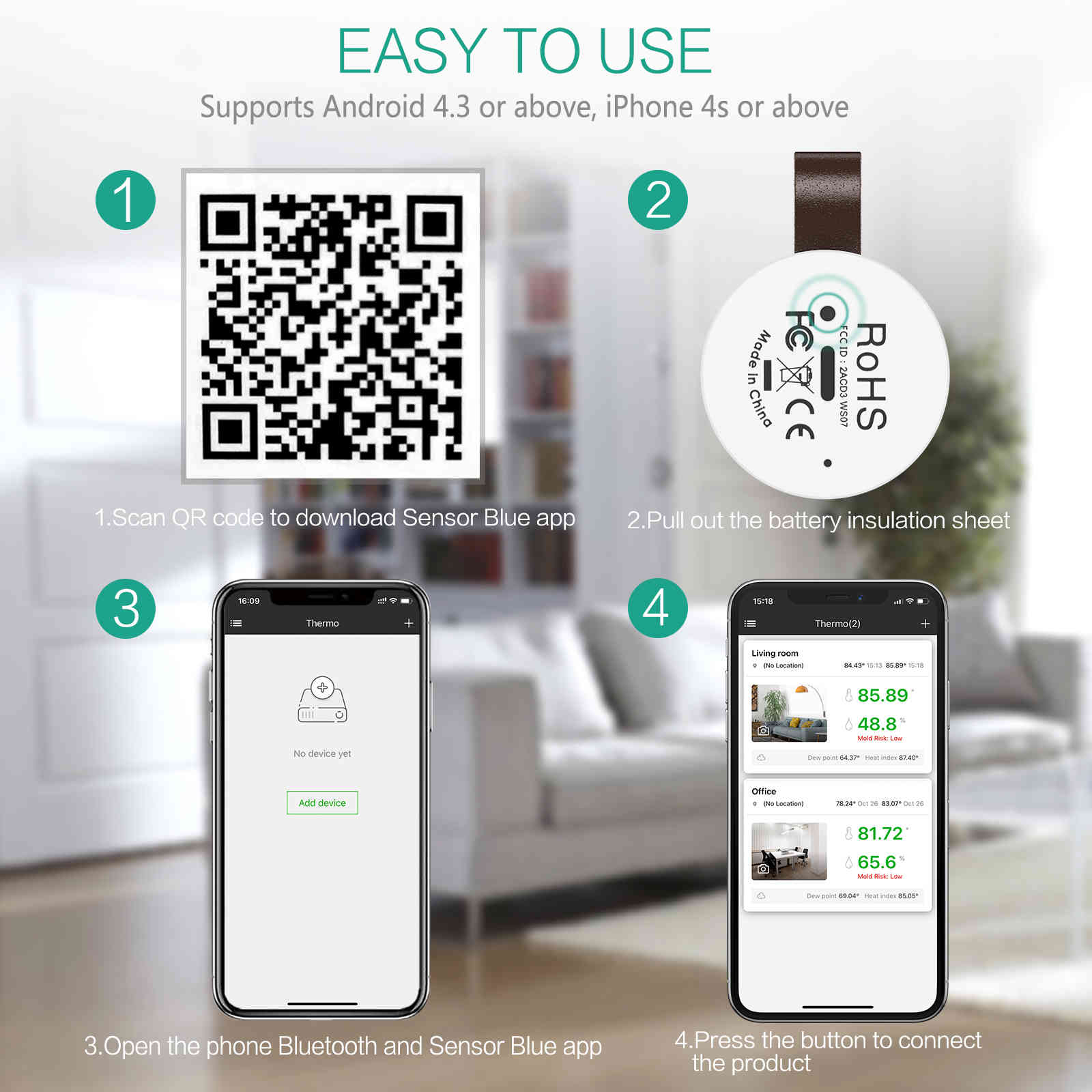 Oria hygrometer wireless bluetooth thermometer outdoors smart house temperature and humidity sensor