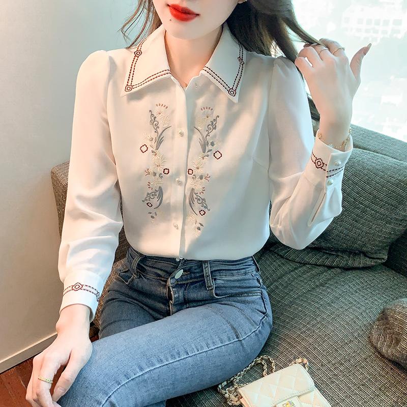 Women's Blouses & Shirts Chiffon Loose Fashion Casual Long Sleeve Blusas Embroidery Printing Collar Shirt Spring Houthion, White
Women's Blouses & Shirts Chiffon Loose Fashion Casual Long Sleeve Blusas Embroidery Printing Collar Shirt Spring Houthion, White