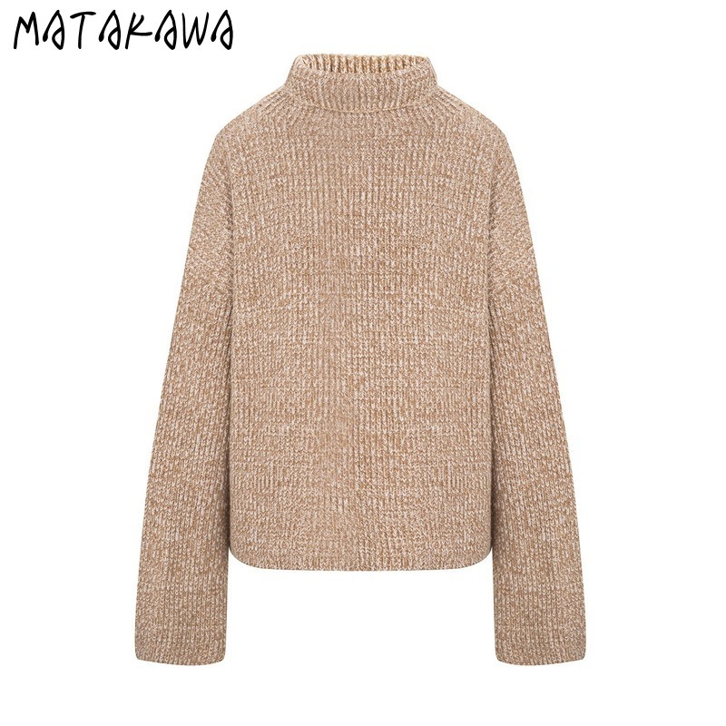 MATAKAWA Japanese Fashion Turtleneck Women's Sweater Loose Outer Wear Korean Thick Knit Sweaters Top 210513