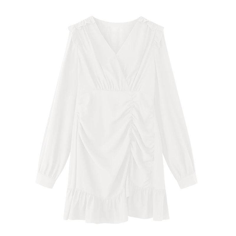 Draped Mini Dress Women Casual High Street French Long Sleeve High Waist Party Elegant Dress Female Summer Clothing Korean 210409