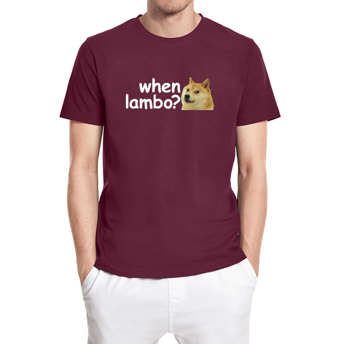 DOGE Dogecoin Crypto Meme Bitcoin When Lambo T-Shirt Funny Unisex Shirt Men's Short Sleeve Tshirt 100% Cotton Tee 210629