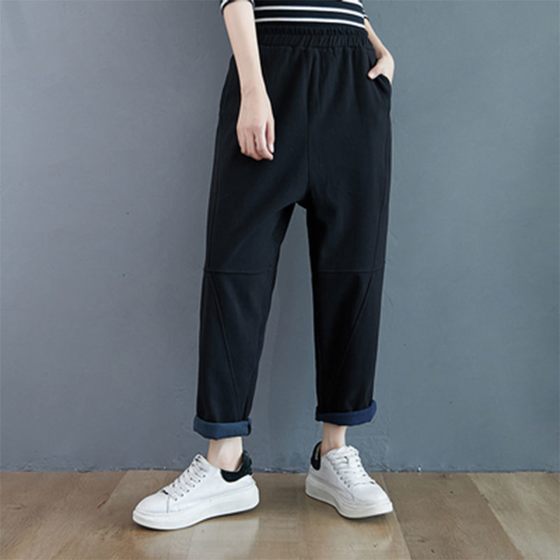 Autumn Winter Arts Style Women Elastic Waist Loose Casual Harem Pants Thicken Warm Cotton Trausers Femme Plus Size S7 210512