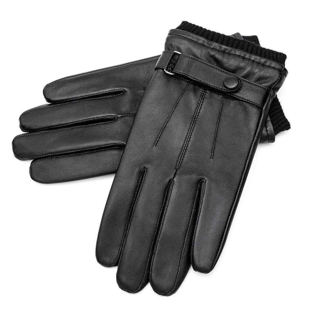 BISON DENIM Men039s Genuine Leather Gloves Touch Screen Gloves for Men Winter Warm Mittens Full Finger handschuhe Plus Velvet S