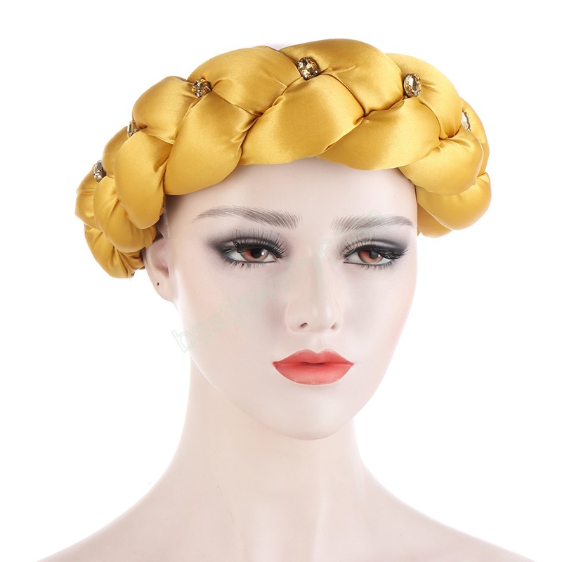 Female Candy Color Rhinestones Thick Braids Headbands African Women Elastic Hair Bands Hair Accessories Nigeria Hair Tie