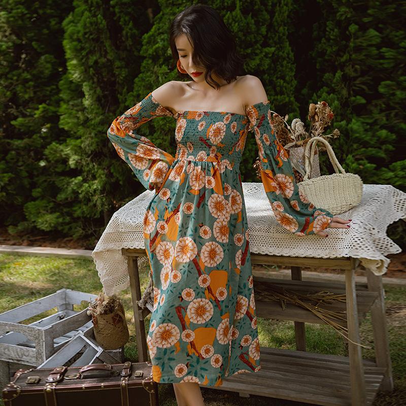 Casual Dresses 2021 Strapless Sexy Shoulder Waist Dress Summer Bali Bohemian Beach Female Seaside Holiday
