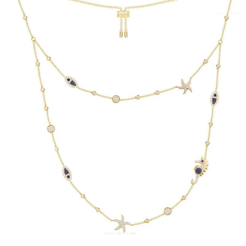 Chains SOELLE S925 Sterling Silver Gold Color Tropical Sea Starfish Seahorse Lucky Fish Double Adjustable Necklace Women Brand Jewelry
Chains SOELLE S925 Sterling Silver Gold Color Tropical Sea Starfish Seahorse Lucky Fish Double Adjustable Necklace Women Brand Jewelry