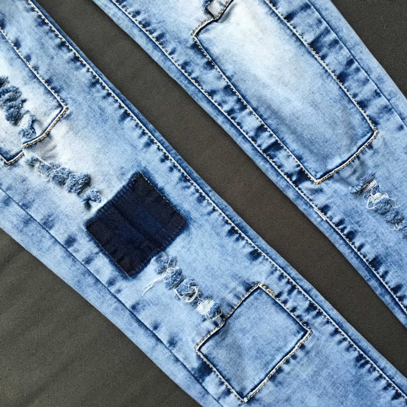 LOGAMI Ripped Jeans for Women Holes Skinny Slim Femme Womens Elastic Patchwork Pantalones Vaqueros Mujer 210922