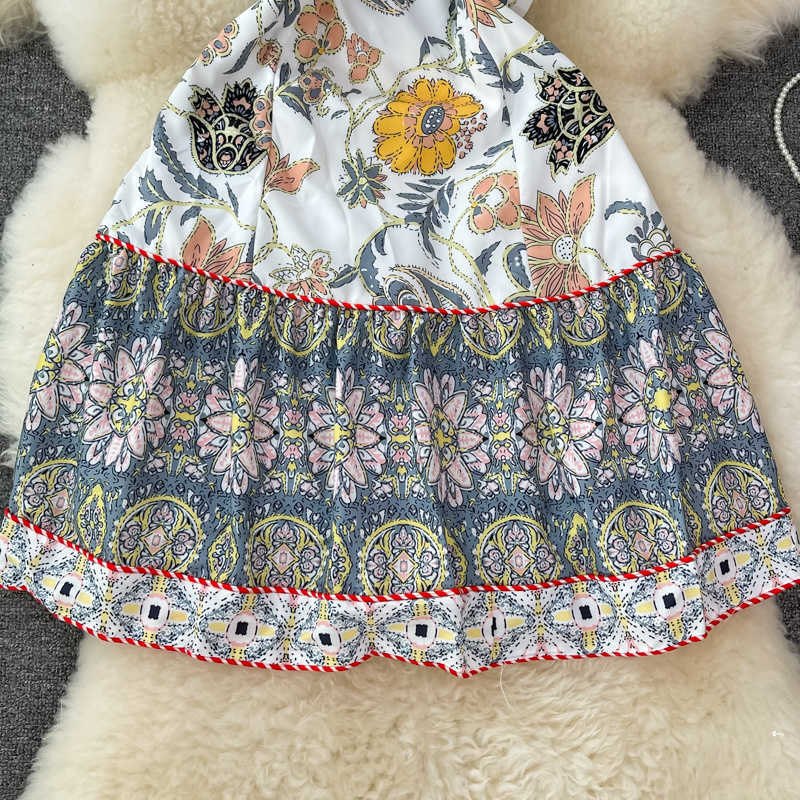 DEAT Women Printing Sling Dress Slash Neck Sleeveless Arrivals Lady Temperament Fashion Spring Summer 11D1405 210709