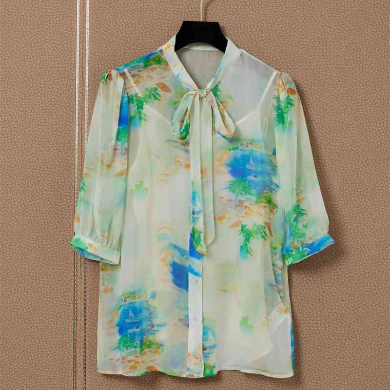 Truevoker European High End Fashion Lady 100% Silk Blouse Women Short Sleeve Bow Collar Fancy Print Chic Tops 210602, Multi
Truevoker European High End Fashion Lady 100% Silk Blouse Women Short Sleeve Bow Collar Fancy Print Chic Tops 210602, Multi