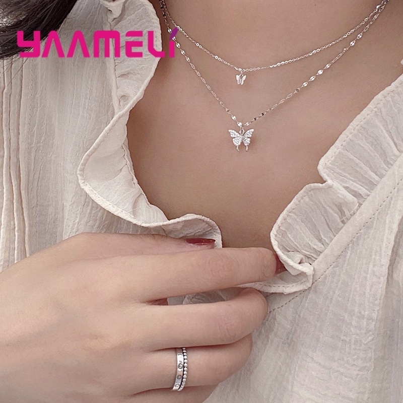 100% Real 925 Sterling Silver Double Layer Women Neckalce Brilliant Crystal Butterfly Choker Collar Wedding Engagement Jewelry
100% Real 925 Sterling Silver Double Layer Women Neckalce Brilliant Crystal Butterfly Choker Collar Wedding Engagement Jewelry