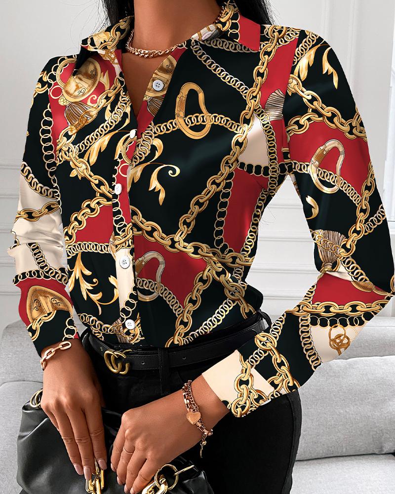 Women's Blouses & Shirts Fashion Trend Women Slim V-neck Shirt Contrast Color Long-sleeved Top High-waist Tight-fitting Printing
