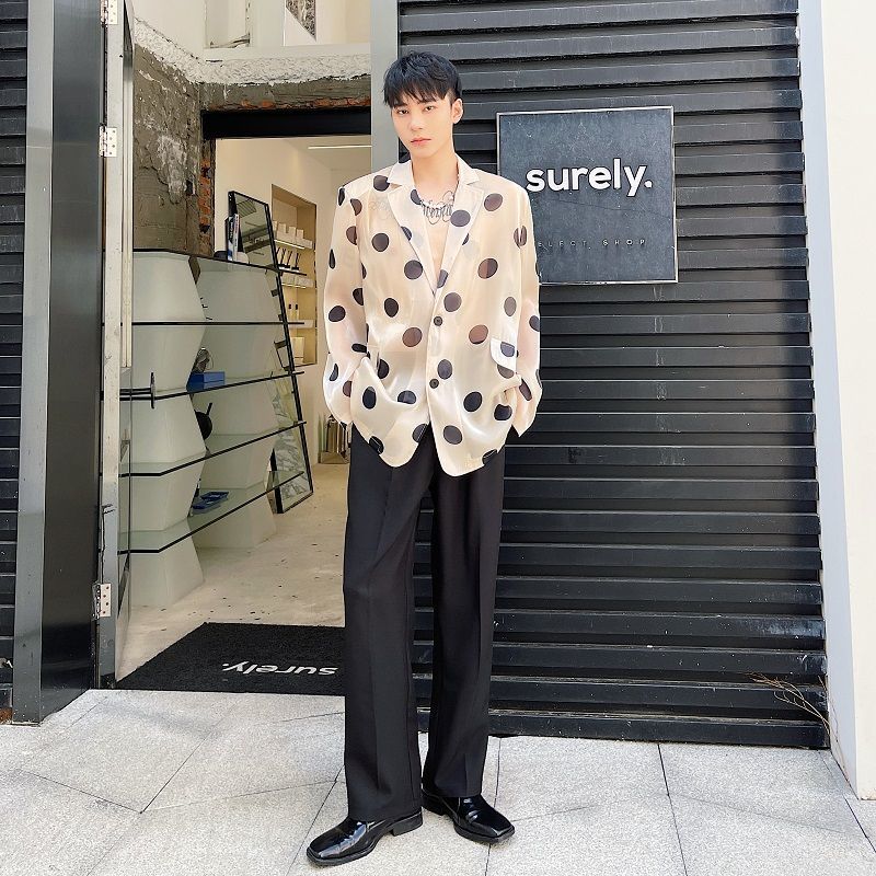 IEFB Summer Personality Wave Dot Moyun Yarn Lightweight Temperament Trend Men's Blazer Sunscreen Suit Coat 9Y7074 210524