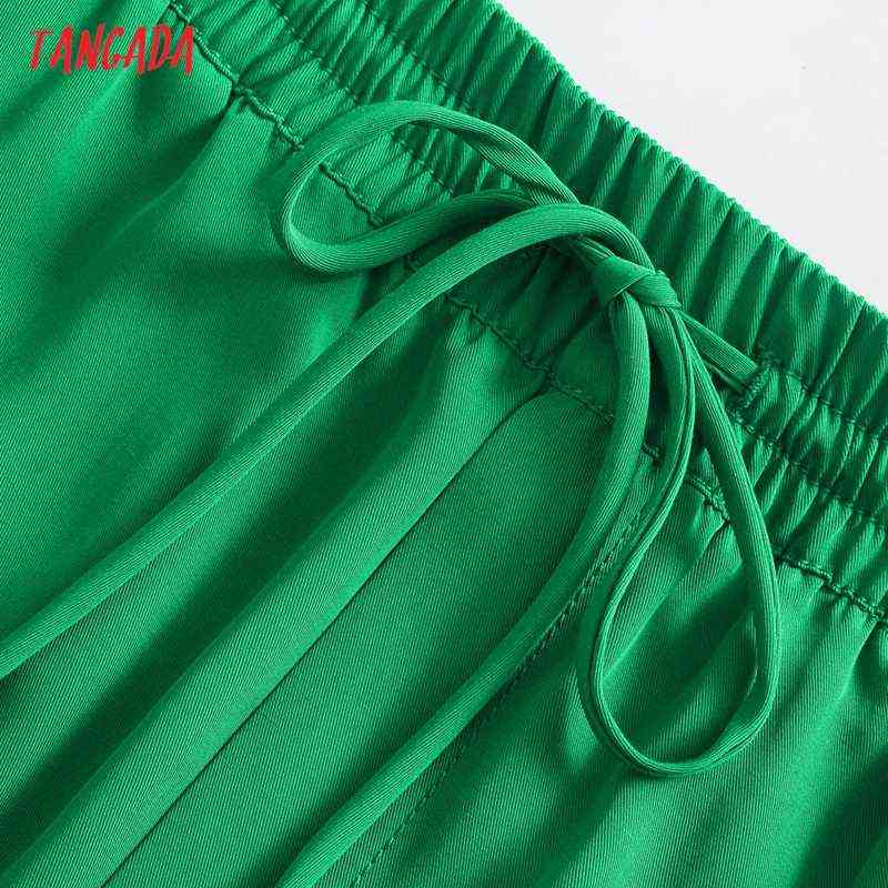 Tangada Fashion Women Green Casual Long Pants Trousers Vintage Style High Street Lady Pantalon 5Z68 211115