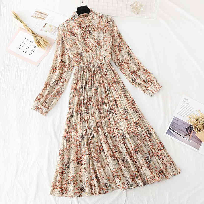 Elegant Print Women Dress Female Casual Flare Sleeve Office Chiffon Floral Dresses A-line Vintage Sweet Clothing Vestidos 210521