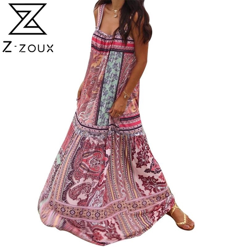 Women Dress Sleeveless Spaghetti Strap Print Bohemia Sexy Long Floral Maxi es Loose Summer es 210513
