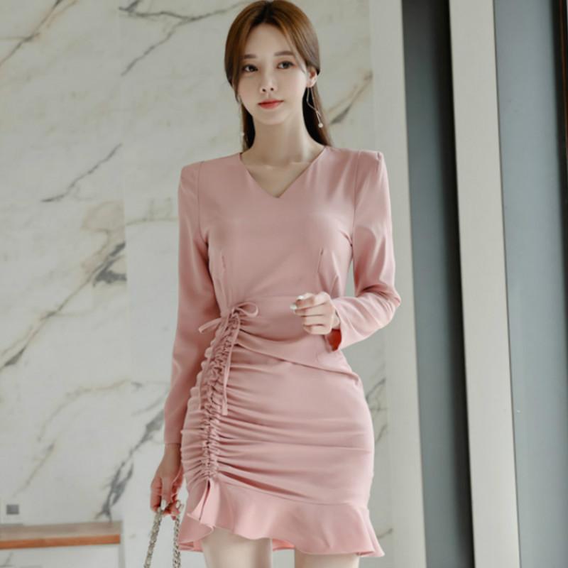 Casual Dresses Korea Autumn V-Neck Long Sleeved Cloth Lace UP Mini Bodycon Sexy Fishtail Cute Dress, Pink
Casual Dresses Korea Autumn V-Neck Long Sleeved Cloth Lace UP Mini Bodycon Sexy Fishtail Cute Dress, Pink