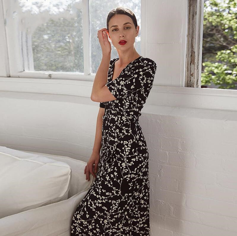 Summer French V neck Front Slit Floral Print Wrap Dress Holiday Woman Lace up Side buttons Waist Short Sleeve Midi Tea Dresses 210429