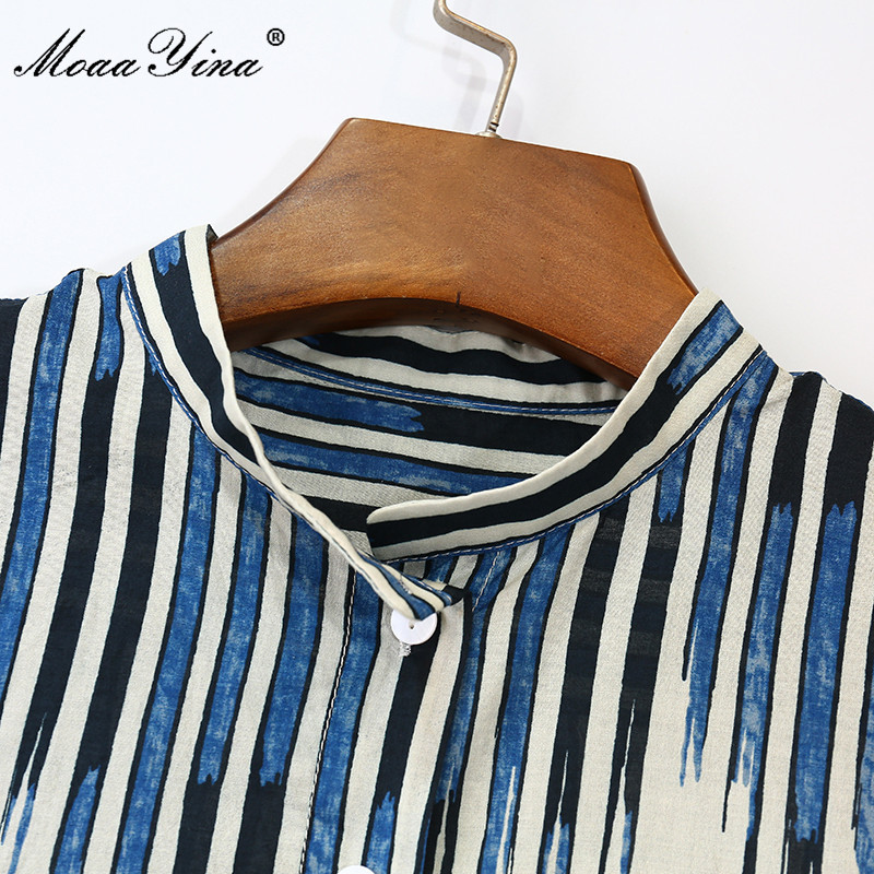 Summer Fashion Shirt style Dress Women Long sleeve Single-breasted Striped jungle print Loose Mini 210524