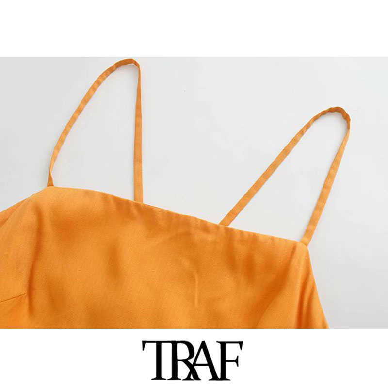 TRAF Women Chic Fashion Draped Detail with Adjustable Tie Midi Dress Vintage Backless Side Zipper Straps Female Dresses 210623