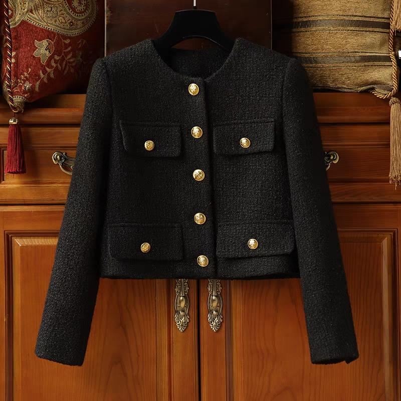 Women's Jackets 2021 Autumn Winter Small Fragrance Tweed Jacket Coat Women Single Breasted Woolen Short Coats Vintage Outerwear Crop Top