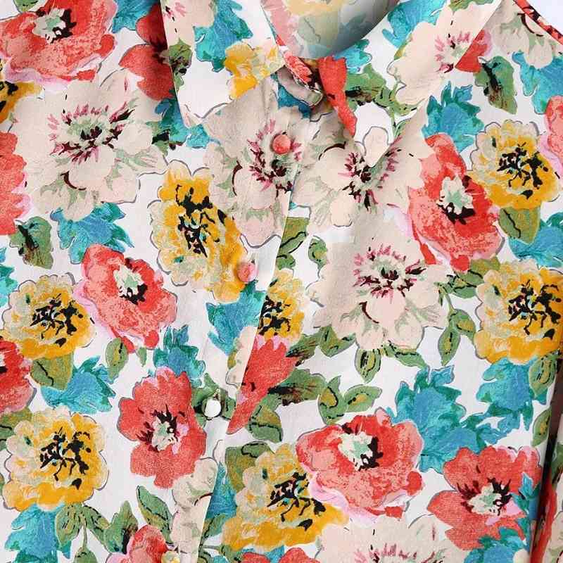 Women Colorful Floral Print Loose Casual Shirt Female Turndown Collar Long Sleeve Blouse Lady Tops Blusas S8799 210430