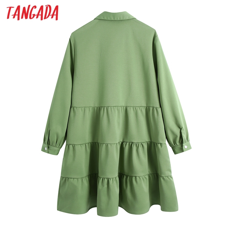 Women Chic Fashion Solid Ruffled Shirt Dress Long Sleeve Female Short Dresses Vestidos Mujer BE395 210416