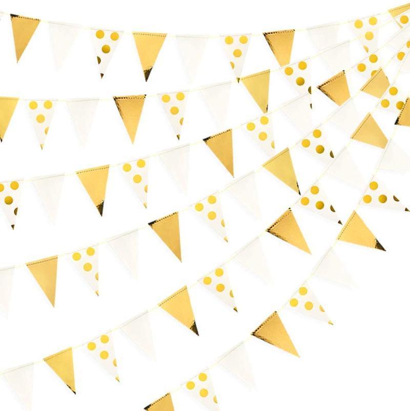 Party Decoration 13Ft White Gold Foil Dots Pennant Banner Paper Triangle Flag Bunting Garlands Decorations For Wedding Baby Shower Birthday
Party Decoration 13Ft White Gold Foil Dots Pennant Banner Paper Triangle Flag Bunting Garlands Decorations For Wedding Baby Shower Birthday