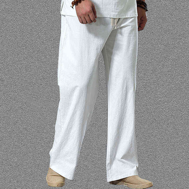 Pants Large Size Summer Men's Cotton Tall Big Sizes Wide Leg Linen Pant Oversized Jogger Trousers Male Plus Size Loose Pants Men 211112