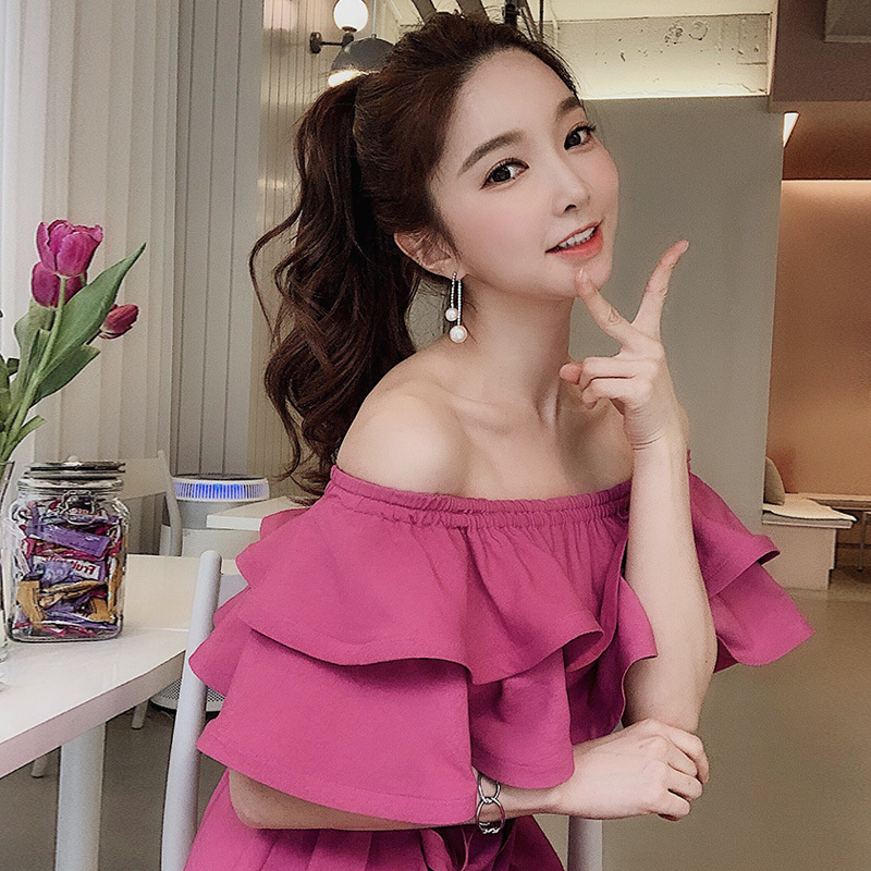 Dabuwawa Foldover Front Off Shoulder Pleated Dress Women Solid Ruffle High Waist Dresses Female Glamorous Summer DN1BDR037 210520