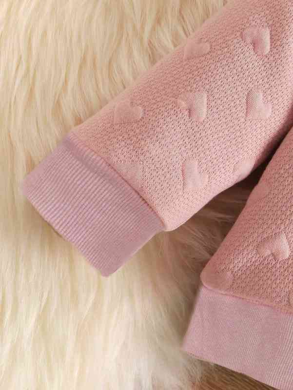 Baby Heart Textured Zipper Hooded Jacket SHE