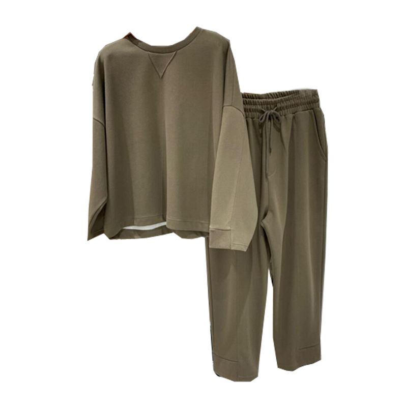 Nomikuma Causal Two Pieces Sweat Sets Long Sleeve O-neck Pullover Sweatshirt + Lace Up Waist Long Pants Women Outfits 6C788 210427