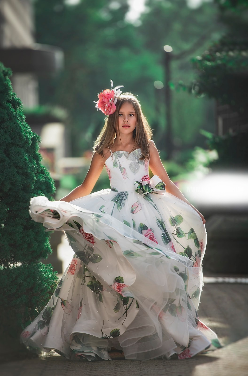Roses Flower Girl Dresses 2022 Print Floral Satin Baby Girls Dress Princess Little Kids Birthday First Communion Formal Event Wear Gowns Infant Toddle