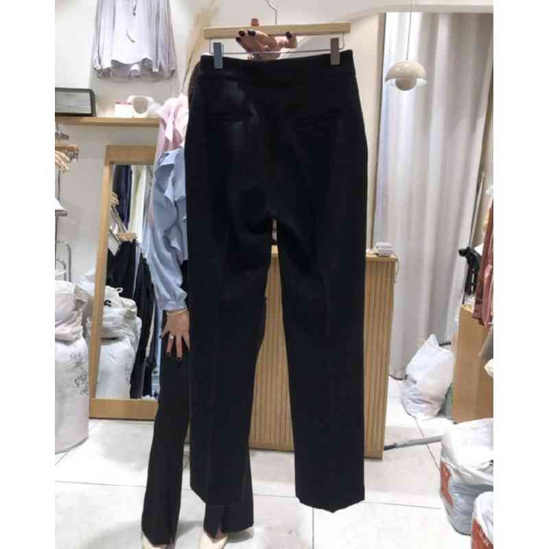 MATAKAWA Spring and Summer Pants for Women Fashion Straight Trousers High Waist Buckle Drape Casual Pants Women Korea 210513