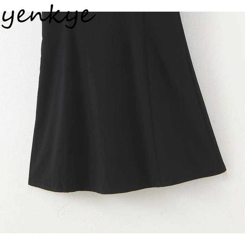 YENKYE Fashion Women Vintage Black Dress Female Sexy V Neck Short Sleeve A-line Mini Elegant Lady Dresses Summer Robe 210515