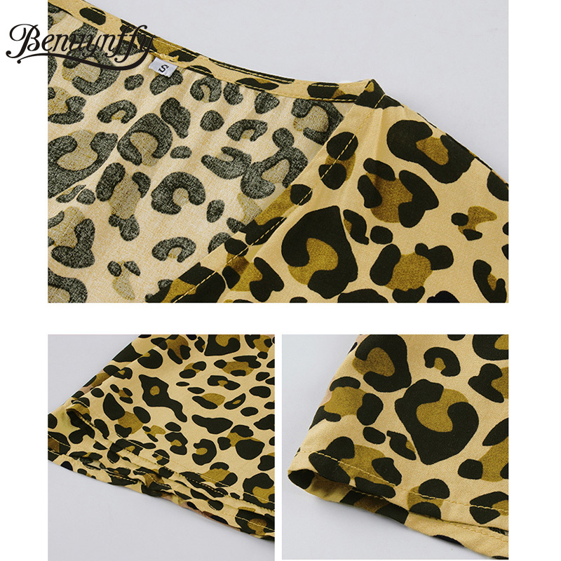 Surplice Neck Leopard Print Tie Waist Dresses Summer Short Sleeve A-Line Casual Women Mini Dress Street Clothing 210510