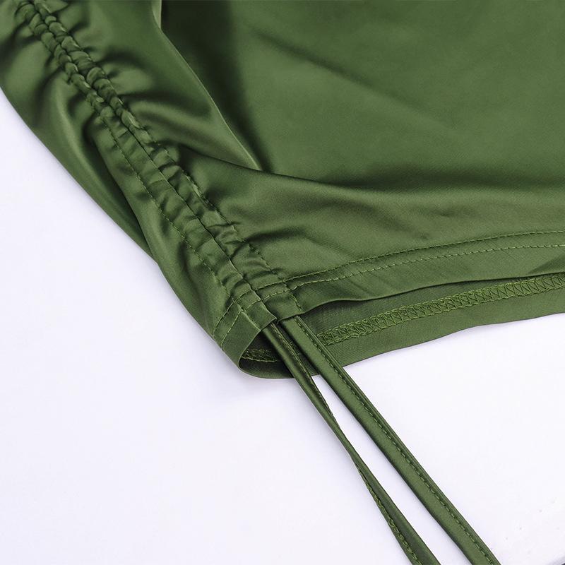 Casual Dresses 2021 Women Satin Summer Dress Drawstring Spaghetti Straps Cowl Neck Backless Solid Long For Sexy Elegant Vestidos