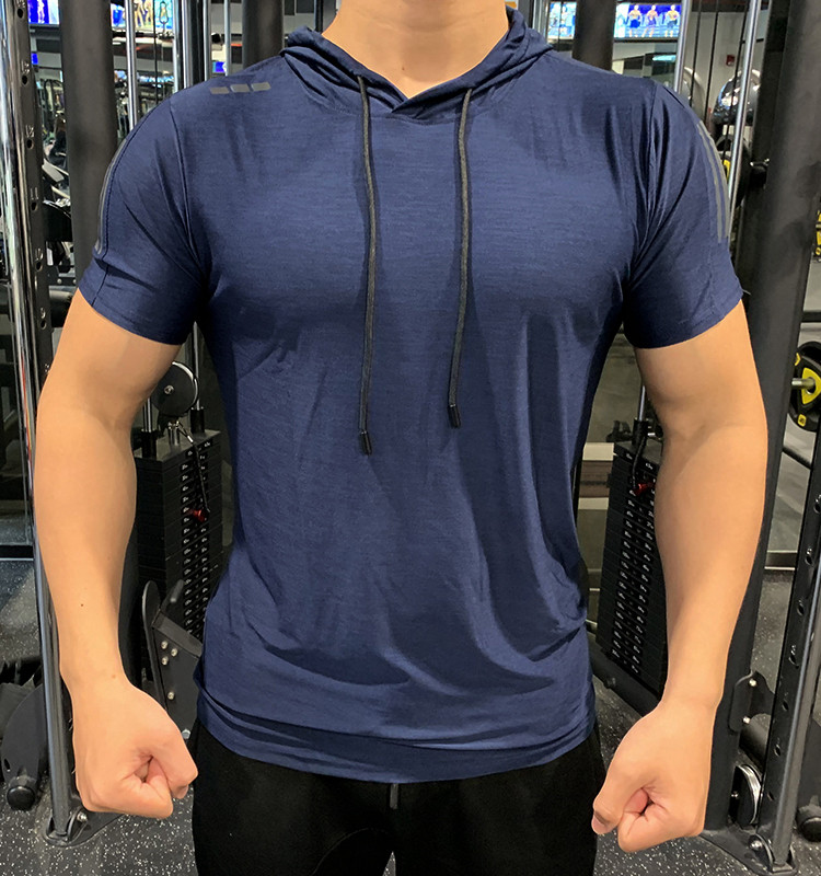 GYM Sport Hooded Running T shirt Fitness Slim High Elasticity Breathable Quick Dry Bodybuilding Mens Tshirt Men Tee Tops