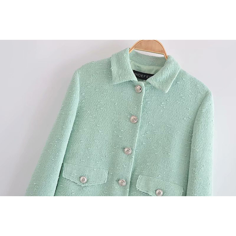 Women Texture Jackets Turn-Down Collar Long Sleeves Coat Chic Lady Fashion Casual Clothes 210517