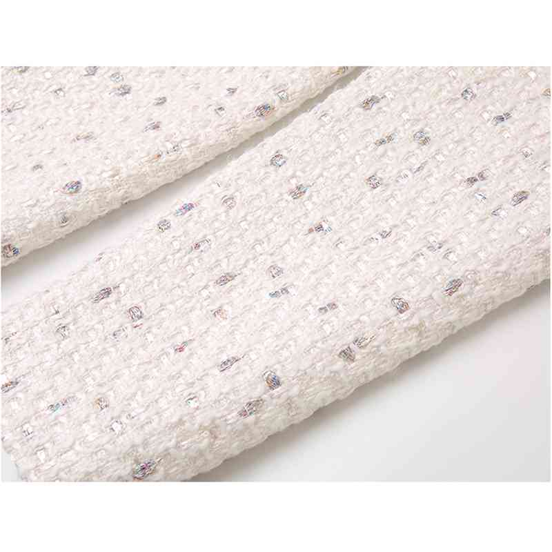 Vintage Tweed Woolen Winter Dresses Women Long Sleeve White Double-Breasted Fashion Clothes Vestidos 210520