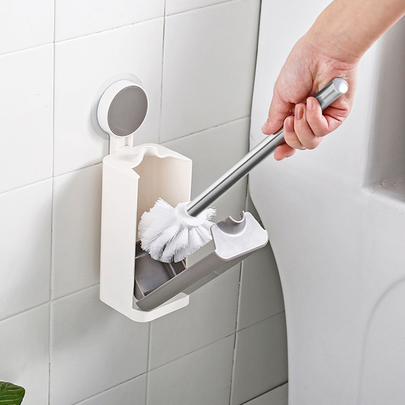 ABS Toilet Brush and Holder Wall-mounted Bathroom Accessories Sets Strong And No Hair Loss Punch-free Long Handle Cleaning 210423