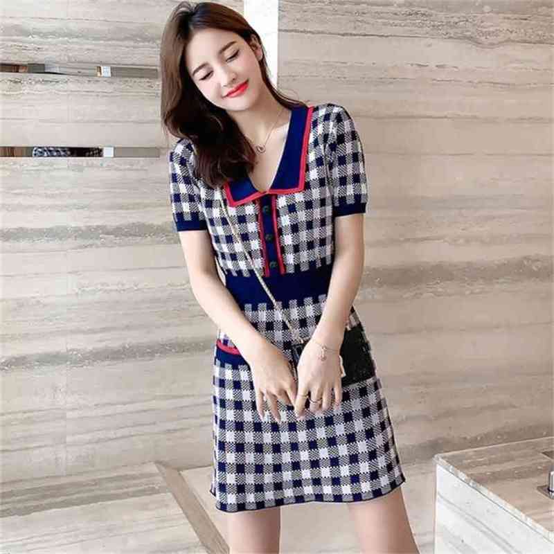 Fashion Plaid Knitting Dress Summer Women Elegant Turn-Down Collar Short Sleeve Casual Slim Vestidos 210519, Photo color
Fashion Plaid Knitting Dress Summer Women Elegant Turn-Down Collar Short Sleeve Casual Slim Vestidos 210519, Photo color