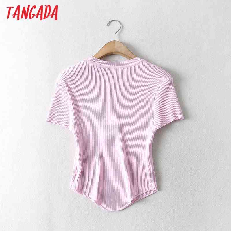 Women Fashion Pink Crop Knitted Sweater Jumper Summer Female Pullovers Chic Tops AI39 210416