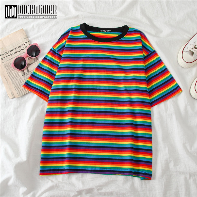 Duckwaver Sweet Rainbow Stripe Women Summer T-Shirt Minimalist Short Sleeve Women clothes Vogue Tops tee shirt couple clothes, Multi
Duckwaver Sweet Rainbow Stripe Women Summer T-Shirt Minimalist Short Sleeve Women clothes Vogue Tops tee shirt couple clothes, Multi