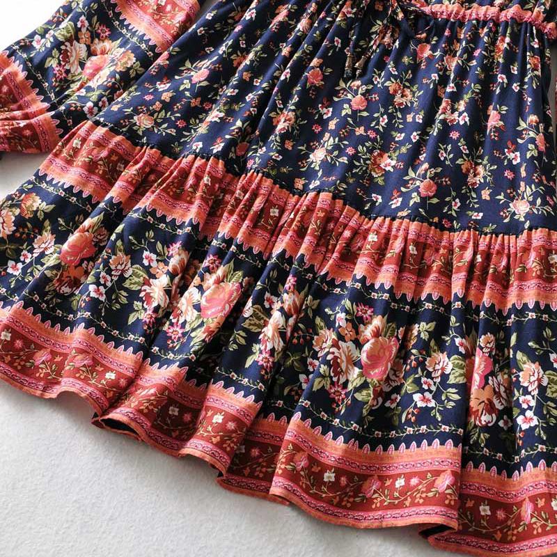 GypsyLady Boho Floral Print Mini Dress Holiday Vintage Dresses Women Autumn Button Front Chic Ladies Spring Casual